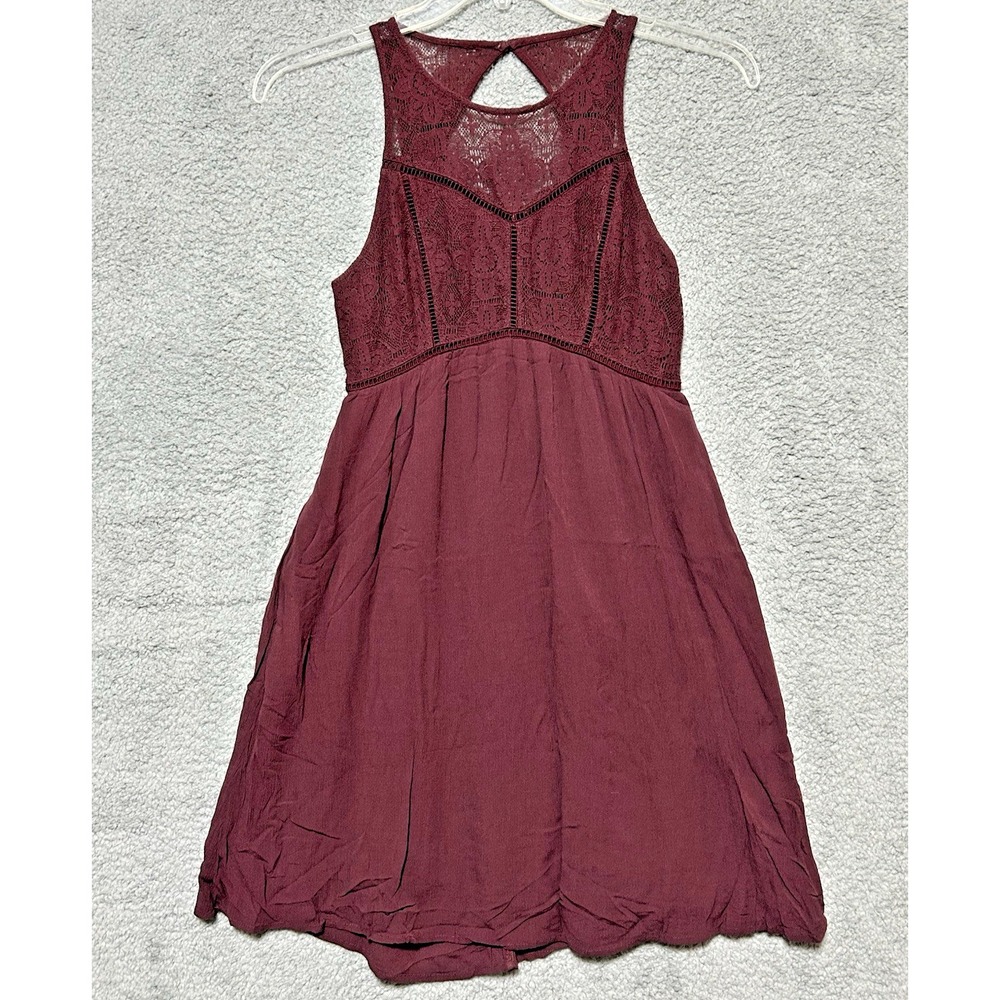 Abercrombie & Fitch Maroon Crochet Lace Fit and Flare Sun Dress Small S